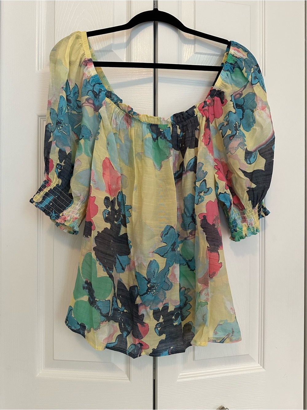 Zac & Rachel Floral Off-Shoulder Peasant Top - Yellow/Multi